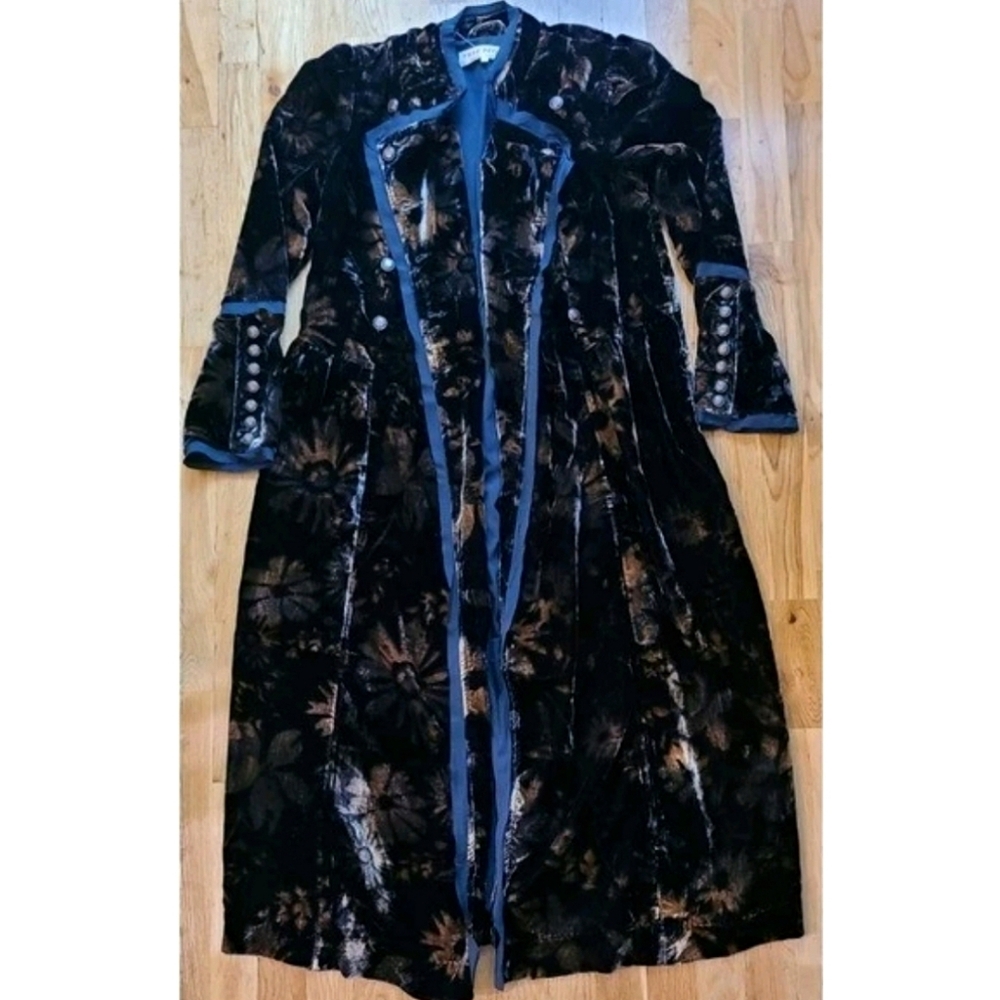 ๐๏ธ Free People Hazel Velvet Puff Sleeve Duster Long Jacket Medium Black Boho - Picture 2 of 16